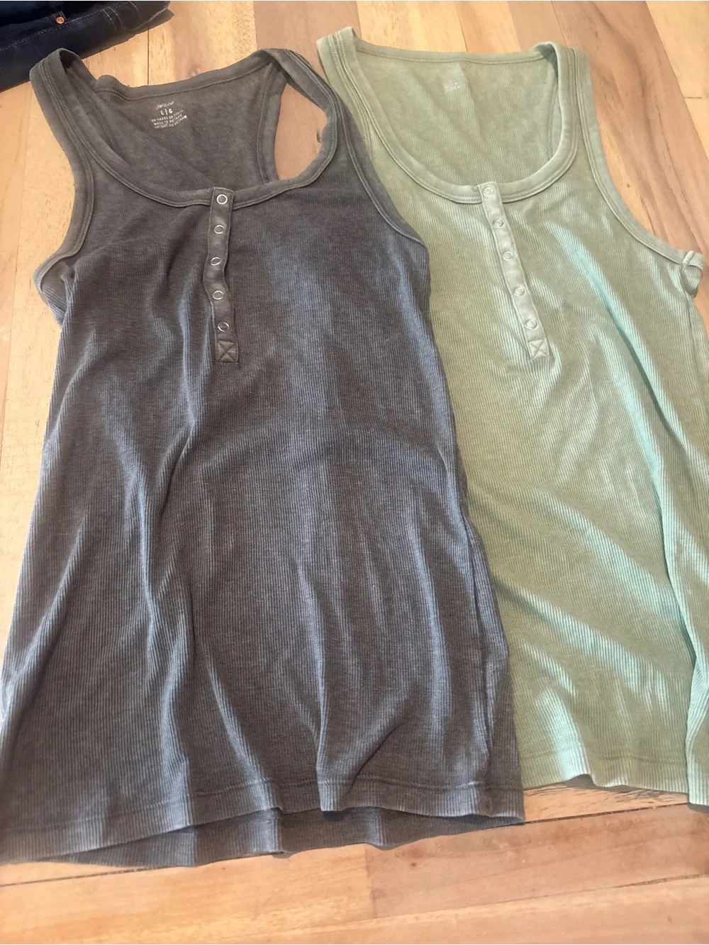 aerie Ribbed Henley Tank Top in Charcoal Gray & Sage Green